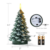 Christmas Tree Candles With 6 Hours Timer, 2 Pcs Waxy Led Flameless Candles Flickering, Green Electric Candles Battery Operated For New Year Celebration Holiday Decorations 8.5 Inches