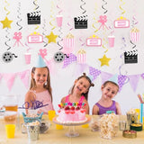 Movie Night Party Decorations,Pink Movie Theme Hanging Swirl Decorations,Cute Popcorn Foil Swirls Ceiling For Baby Shower Birthday Party Film Party Supplies Family Party Girls Boys