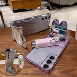 For Samsung Galaxy A16 5G Case For Women Girls,Cute Hidden Rabbit Mirror Kickstand Design,Galaxy A16 Case Plating Clear Tpu With Bling Gradient Layer,Glitter Girly Phone Case For Samsung A16 5G Purple