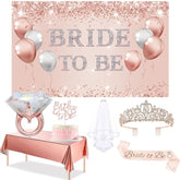 Bachelorette Party Decorations For Women, Rose Gold Bride To Be Banner, Bridal Shower Tiara, Bride To Be Sash&Veil, Bride To Be Cake Topper Bridal Shower Party Decorations Set