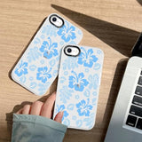Clear Hibiscus Flower Case For Iphone 7/8 / Se 2020 / Se 2022 4.7", Cute Preppy Floral Pattern Aesthetic Design Soft Anti-Yellow Protective Shockproof Tpu Phone Cover For Women Girls - Blue