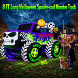 8FT Long Giant Halloween Inflatables Decoration Outdoor Skeleton Monster Truck Built-in Full-Body LEDs Huge Blow up Yard Decorations Large Blowups Strong Blower for Lawn Party Festival