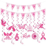 Breast Cancer Decorations Pink - 12PCS Breast Cancer Awareness Decorations Pink and White Ribbon Banner Cancer Awareness Charity Activity Party Hanging Swirls Supplies Decor Home Office