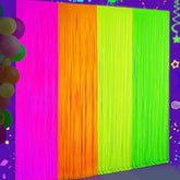 Glow In The Dark Tinsel Curtains 4 Pack - Neon Party Decorations 3.3X6.6Ft Uv Reactive Fluorescent Macaron Backdrop For Neon, Pride, Birthday Decor, Double Colors & Quantity, Pre-Taped, Waterproof
