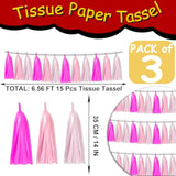 3P Maca-Rose Red Pink Lightpink Metallic Fringe Banner Garland Foil Tinsel Streamer Backdrop Banners For Parties, Wall Hanging Curtain Parade Floats,Graduation Decorations, Wedding Party Decoration