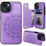 For 14 Case With Card Holder, Flower Magnetic Back Flip Case For Women, Protective Case Phone Case For 14, Purple