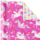 Hallmark Reversible Kids Birthday Wrapping Paper, Monsters and Unicorns (Pack of 3, 120 sq. ft. ttl.)