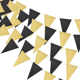 Triangle Flag Bunting Banner, 3 Pack 30 Feet Vintage Style Pennant Banner For Wedding, Baby Shower, Event & Party Supplies 45Pcs Flags (Triangle Flag - Black Gold Glitter)