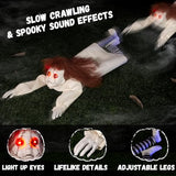 Halloween Animatronics Doll Decorations, Animated Crawling Zombie Doll Decor with Sound Activated, Scary Skull Head, Lighted Eyes, Creepy Sound, Haunted House Horror Props for Outdoor Yard Graveyard