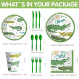 Alligator Party Decorations Tableware For Birthday Baby Shower, Reptile Crocodile Alligator Birthday Party Supplies, Paper Plate, Cup, Napkin, Disposable Cutlery, Serves 24