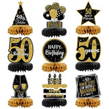 9pc 50th Birthday Table Centerpieces Gold & Black Decorations for Men & Women