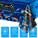 3 Pcs Video Game Table Cover, Game Theme Birthday Decoration Plastic Table Cloth Party Supplies For Boys Girls Kids Player Geek Party Decorations, 54 X 108 Inch (Blue)