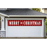 Large Merry Christmas Banner, Red Buffalo Plaid Yard Christmas Banner, Xmas Decorations For Outdoor Indoor, Xmas Party Decoration Supplies (9.8 X 1.6 Feet)
