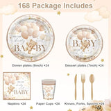168 Pcs Bear Baby Shower Decorations Brown Bear Plates Napkins Tableware Set We Can Bearly Wait Baby Shower Supplies, Serves 24