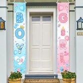 Gender Reveal Party Banner Boy Or Girl Porch Signs Blue And Pink Balloon Hanging Door Banner For Indoor Outdoor Gender Reveal Baby Shower Party Decoration Supplies
