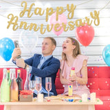 Happy Anniversary Gold Glitter Banner – Wedding Bunting Garland for Party Decor