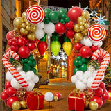 Christmas Balloon Arch Kit 153PCS, Red Green White Gold Balloons Garland with Candy Cane, Gift Box, Light Bulb Foil Balloons, Merry Christmas Party Decorations for Holiday