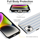 For Iphone 15 Phone Case, Cute White And Light Blue Striped Geometric Lines Pattern Case For Iphone 15, Durable Protective Phone Cover For Women Girl Boy Men