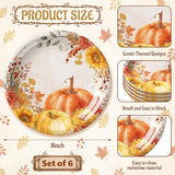 6 Pcs Fall Thanksgiving Pumpkin Melamine Plates 8 x 8 Inch Decorative Plates Reusable Tableware for Indoor and Outdoor Spring Easter Party, Perfect for Dessert, Salad, and Dinnerware