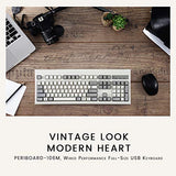 Periboard-106M, Wired Performance Full-Size Usb Keyboard, Curved Ergonomic Keys, Classic Retro Gray/White Color, Us English Layout