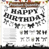 Black Bow Party Decorations - 13Pcs Gothic Birthday Decorations Skull Skeleton Goth Party Supplies For Girls Women Black Bow Coquete Happy Birthday Banners Hanging Swirls