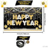 44pcs New Year 2026 Decorations Gold Black Balloons Banner Party Set