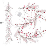 Valentines Garland, 6 Ft Lighted Garlands For Mantle With Heart Lights Pink Feather Red Berry, Pre-Lit Valentine Decorations For Fireplace Indoor Outdoor Home Table Party Wedding