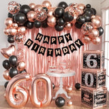 Rose Gold 60Th Birthday Decorations For Woman,Birthday Decorations For Women Girls Black And Pink Balloon Boxes Birthday Party Favors
