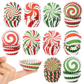 Christmas Mini Cupcake Liners - 600Pcs Merry Christmas Candy Baking Cups Muffin Cupcakes Wrappers, Xmas Tree Santa Disposable Chocolate Cake Wrap Making Supplies For Xmas Eve Party (10 Styles)
