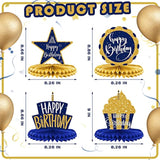 8 Pieces Birthday Centerpiece Table Decoration, Blue And Gold Happy Bi
