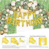 Sage Green Birthday Decorations - Balloon Garland Kit Arch, Happy Birthday Banner, Green Fringe Curtain Tablecloth & Decor For 10Th, 13Th, 16Th, 18Th, 21St & 30Th Birthdays