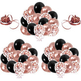 55Pcs Chrome Metallic Rose Gold & Black Confetti 12" Latex Balloons Party Decorations