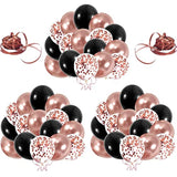 55Pcs Chrome Metallic Rose Gold & Black Confetti 12" Latex Balloons Party Decorations