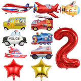 Transportation 2nd Birthday Balloons – 12-Pc Vehicle Theme Foil Balloon Set