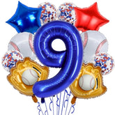 Baseball Party Balloons 32" Navy Number 9 & Sports Foil Balloons