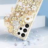 For Galaxy S25 Ultra Bling Case, 3D Bling Shiny Rhinestone Diamond Crystal Pearl Handmade Pendant Iron Tower Pumpkin Car Flowers Soft Protective Anti-Fall Case For Galaxy S25 Ultra(Gold)
