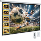 150" Projector Screen Motorized 16:9, 4K HD Pull Down Retractable Projection Screens Electric Automatic Wall Ceiling Movie Screen for Office