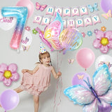 95pcs 7th Birthday Decor for Girls with Banner, Butterflies & Pink Purple Balloons