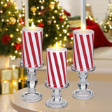 3 Pcs Christmas Flameless Candles Candy Cane Led Pillar Candle With Glitter Stripe Red And White Battery Operated Candlestick For Xmas Party Holiday Centerpiece Home Decoration