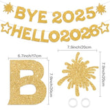 Bye 2025 Hello 2026 Sparkling Gold Happy New Year Banner Decorations