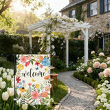 Spring Summer Welcome Wildflower Garden Flag 12.5 X 18 Inch Double Sided Burlap Pink Flower Green Leaf Farmhouse Small Yard Flag Summer Holiday Seasonal Outdoor Outside Decoration