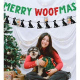 Glittery Merry Woofmas Banner With Dog Wear Santa Hat Signs Green Red Merry Christmas Fireplace Wall Garland Xmas Holiday Party Decorations