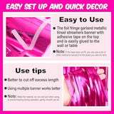 6 Pack 10 Ft Fuchsia Foil Fringe Garland Metallic Streamers Tinsel Banner Wall Hanging Garland Backdrop For Parade Floats, Halloween, Christmas, Thanksgiving, New Year Party Decorations
