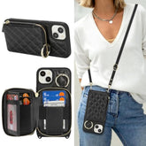 Crossbody Wallet Case For Iphone 14 Plus, Pu Leather Zipper Handbag Purse Flip Cover, Kickstand Folio Case With Card Slots Holder Wrist Strap Lanyard 5G 6.7 Inch-Black