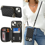 Crossbody Wallet Case For Iphone 14 Plus, Pu Leather Zipper Handbag Purse Flip Cover, Kickstand Folio Case With Card Slots Holder Wrist Strap Lanyard 5G 6.7 Inch-Black
