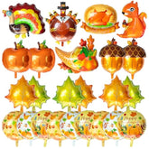 24pcs Fall Balloons Happy Thanksgiving Foil Balloons with Leaf Pumpkin Maple Squirrel Cones Decor