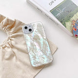 Mother Of Pearl Glitter Phone Case For Iphone 13/Iphone 14,Bling Shiny Real Seashell Pattern Slim Glossy Sleek Stylish Trendy Protective Shockproof Girls Women I13/I14 Cover 6.1"