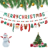 Felt Merry Christmas Banner With Ball String & Xmas Element Ornaments, Cute Cartoon Photo Props For Party, Christmas Party Decor For Enhancing Festive Atmosphere, Multicolor