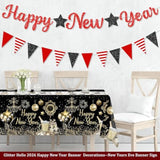 Pre-Strung Glitter Happy New Year 2026 Banner Red Party Decor