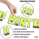 , Large Happy Birthday Banner - 10 Feet | Yellow Pre Strung Cartoon Banner Sign For Happy Birthday Decorations Kids | Yellow Theme Birthday Party Supplies For Boy And Girl Birthday Party Decorations